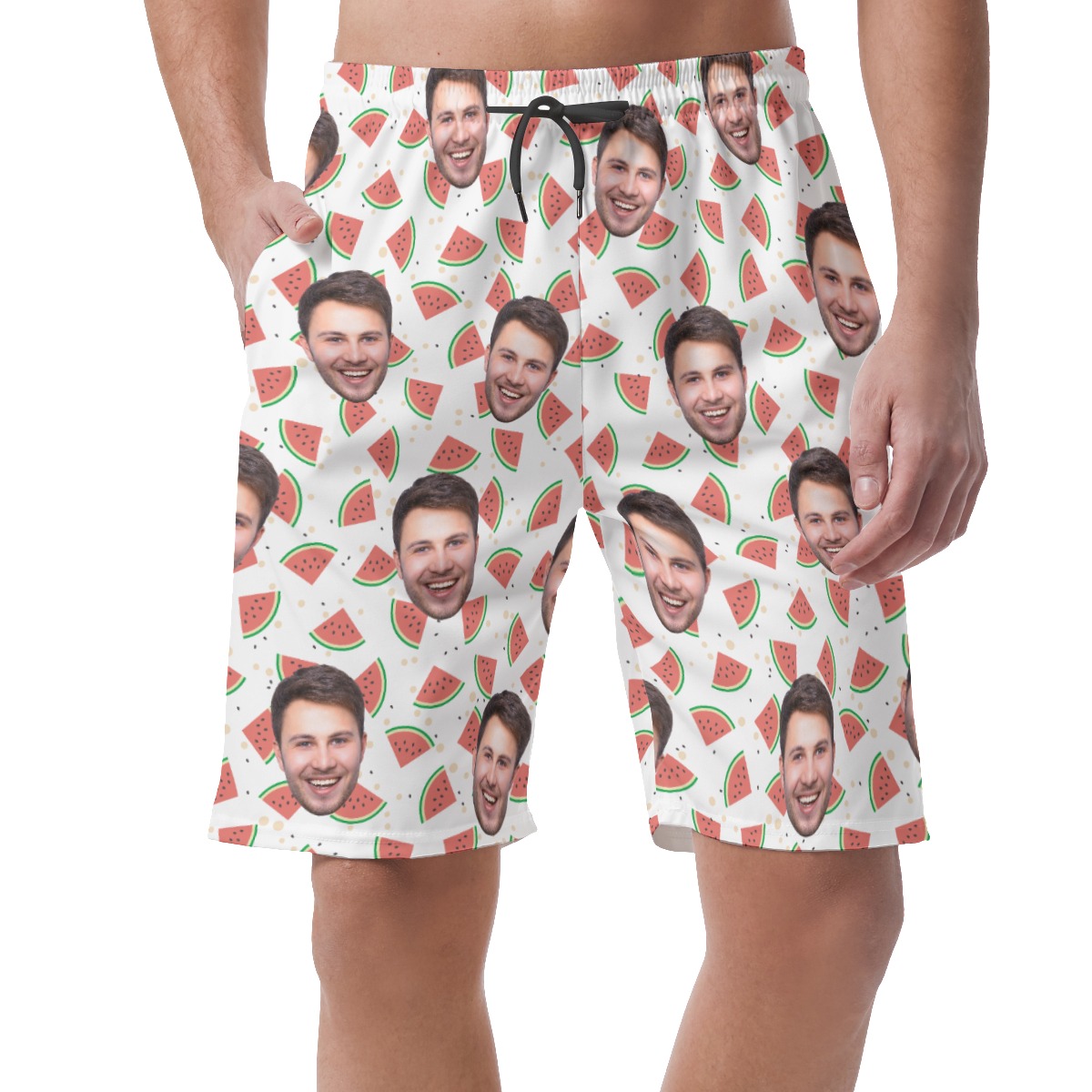 Funny Custom Face Watermelon Hawaiian Summer Shorts For Men - variant image 1