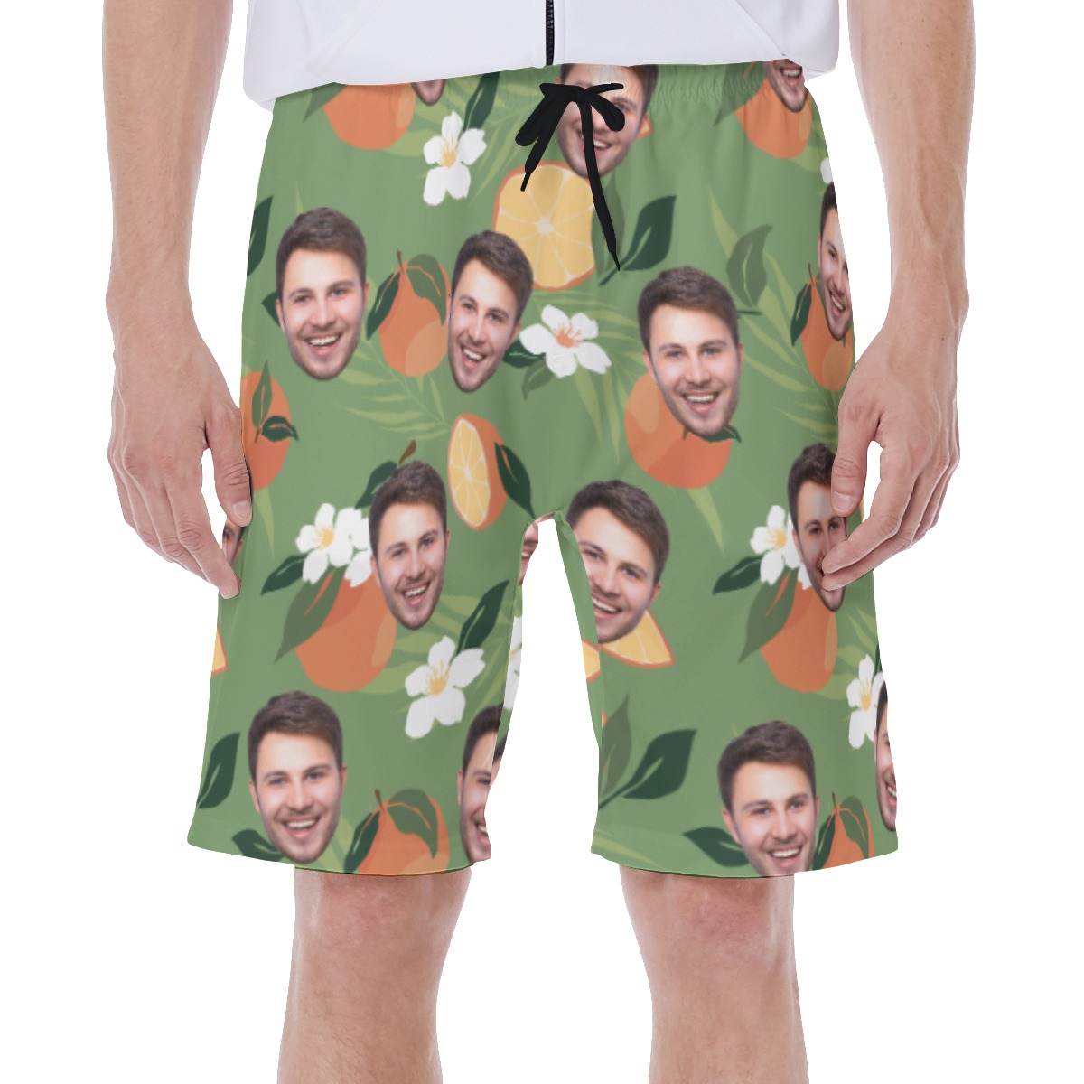 Funny Orange Fruit Custom Face Green Hawaiian Swim Trunks - variant image 1