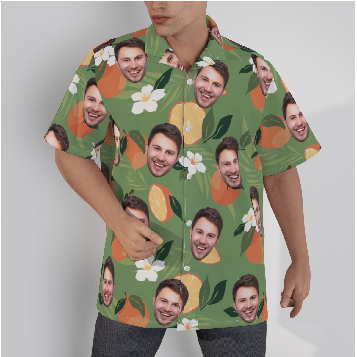 Custom Face Orange Fruit Hawaiian Shirt - variant image 1