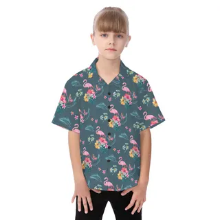 Flamingo Tropical Blue Hawaiian Shirt For Kids