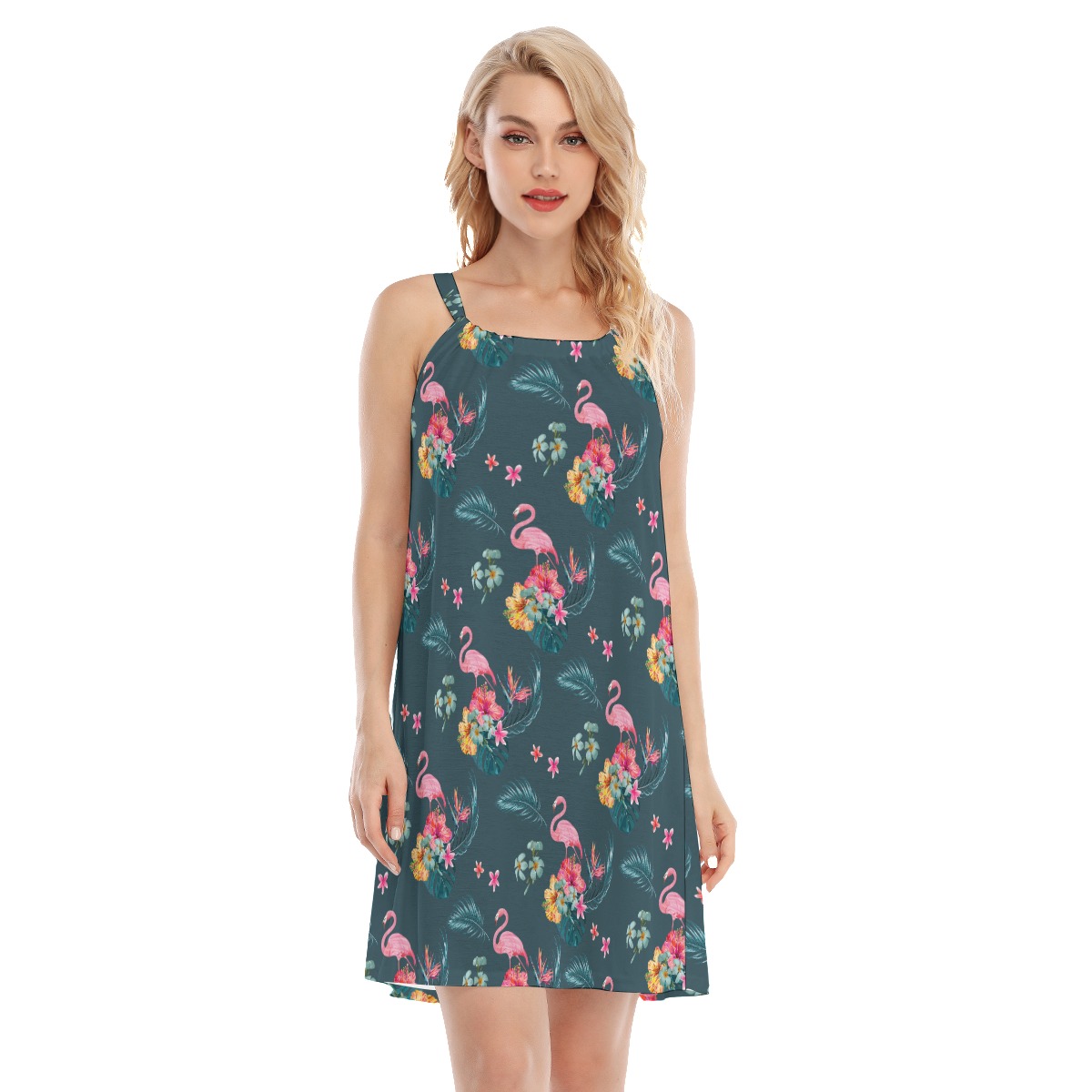 Tropical Flamingo Blue Hawaiian Dress - variant image 1