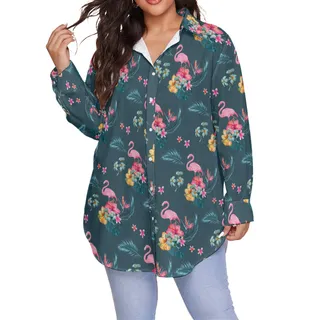 Women's Floral Flamingo Plus Size Hawaiian Shirt