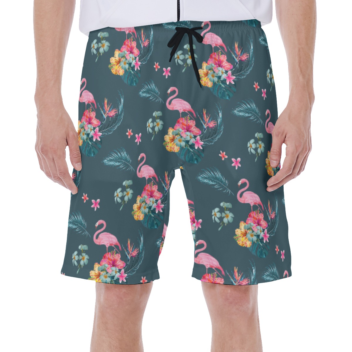 Floral Flamingo Blue Hawaiian Swim Trunks For Men - variant image 1