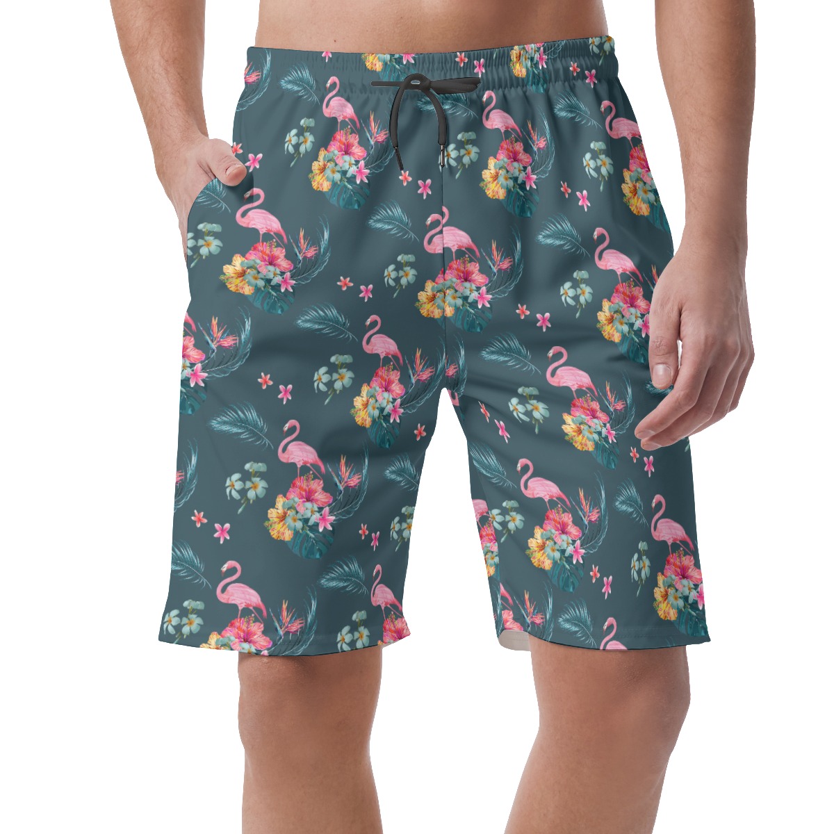 Men's Tropical Flamingo Blue Hawaiian Beach Shorts - variant image 1
