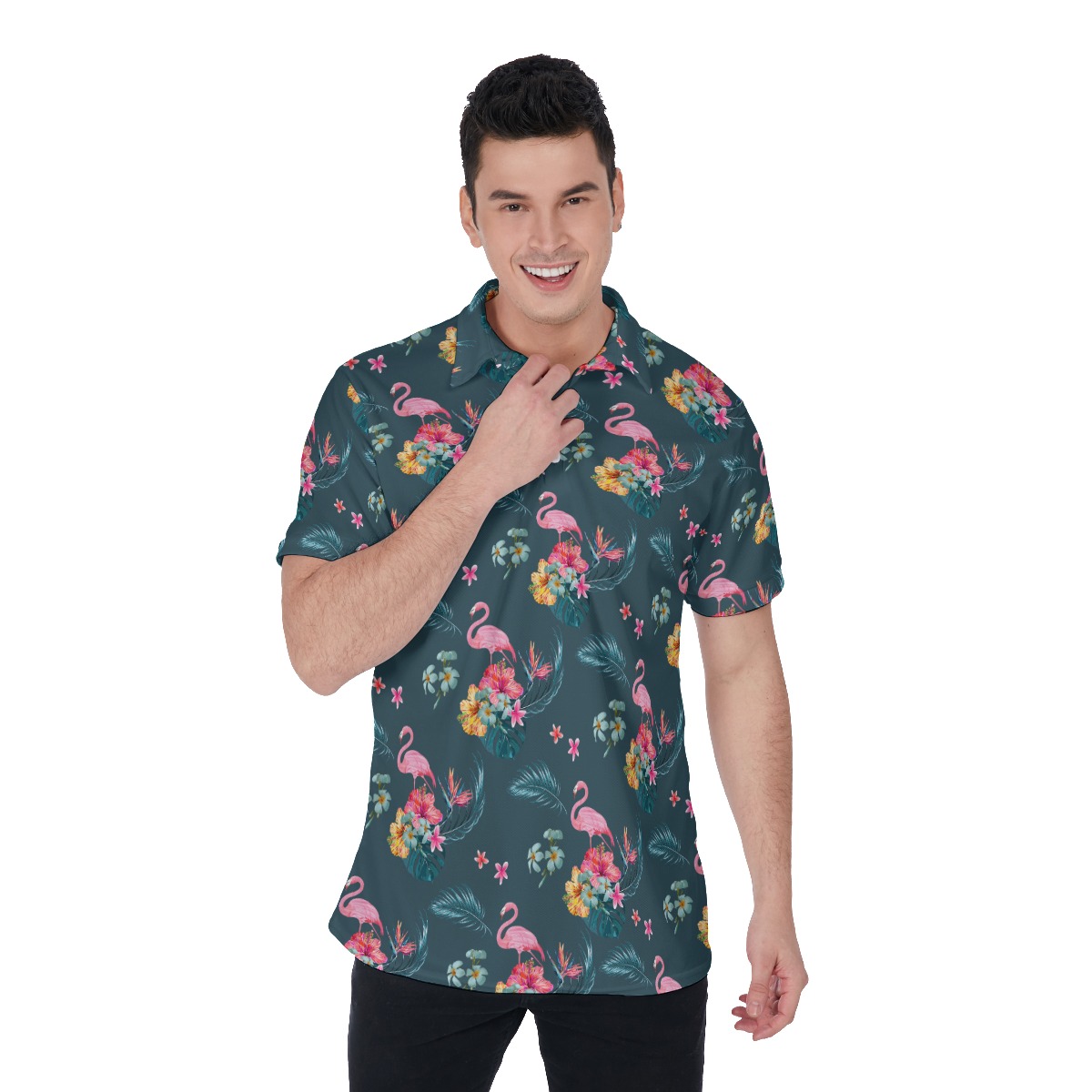 Tropical Flamingo Men's Polo Shirt - variant image 1