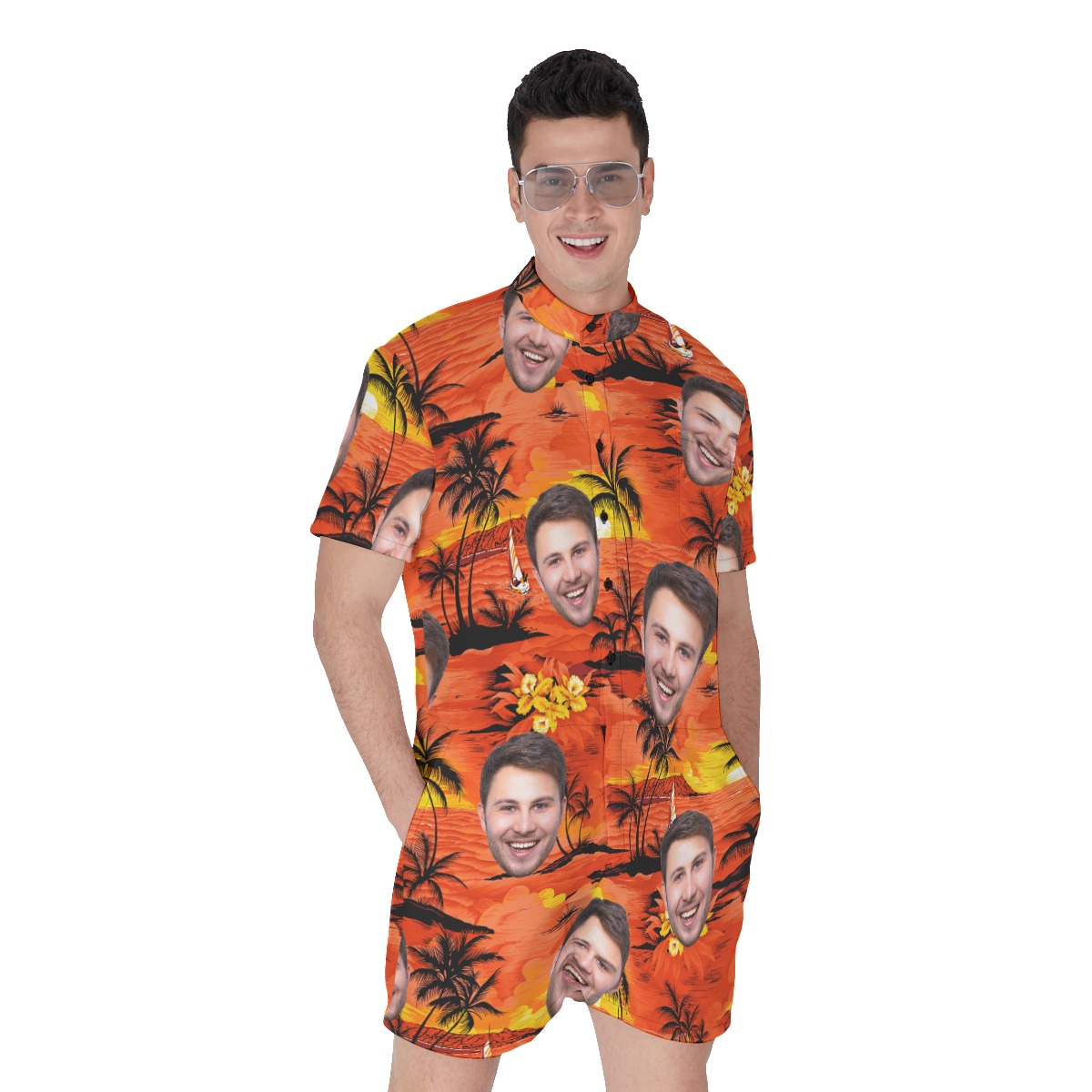 Sunset Beach Orange Custom Face Men's Romper - variant image 1