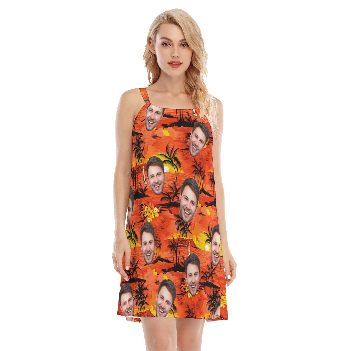 Sunset Beach Orange Cami Dress With Custom Face - variant image 1