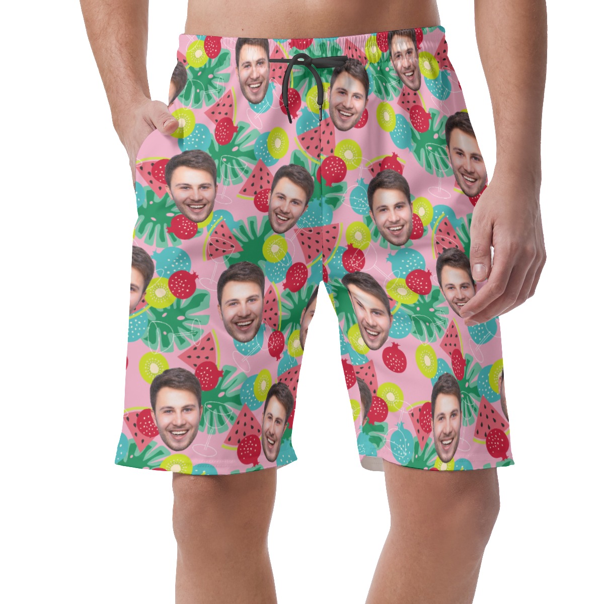 Custom Face Tropical Fruit Hawaiian Beach Shorts For Men - variant image 1