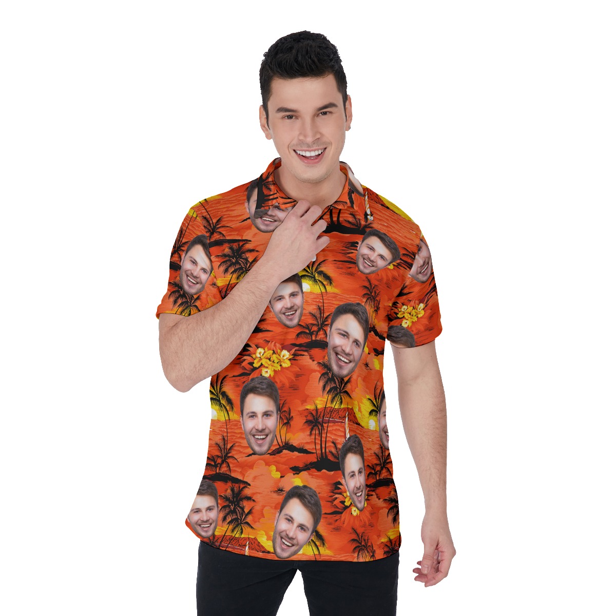 Sunset Beach Men's Polo Shirt With Custom Face - variant image 1