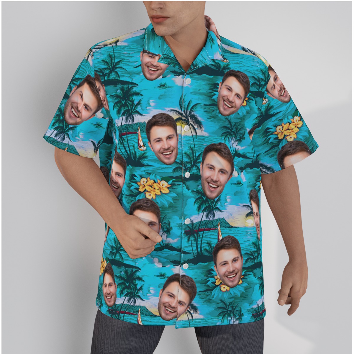Palm Tree Beach Themed Hawaiian Shirt With Multi Face - variant image 1