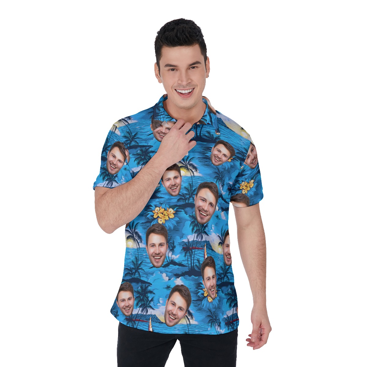 Palm Tree Beach Men's Polo Shirt With Custom Face - variant image 1