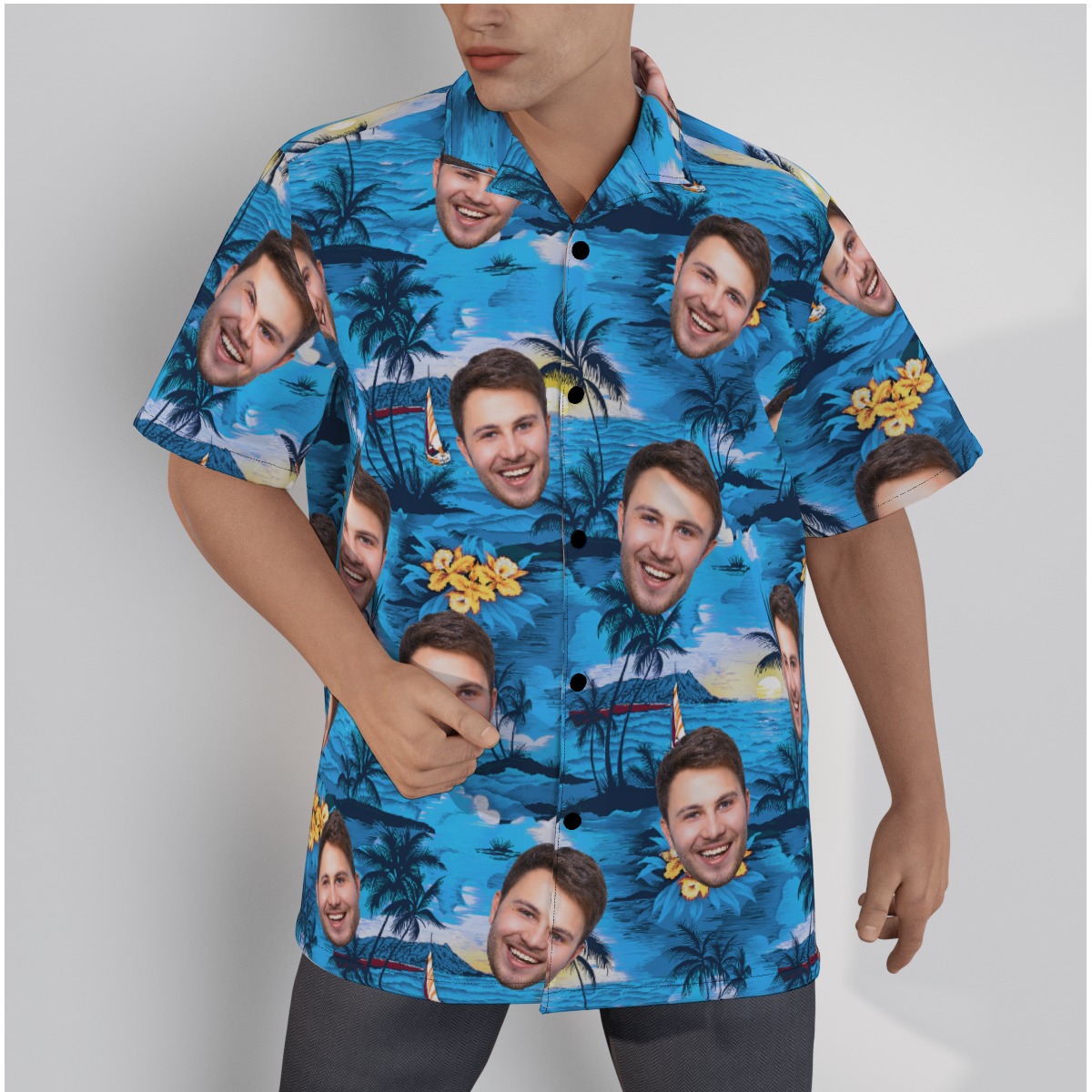 Ocean Beach Hawaiian Shirt With Custom Face - variant image 1