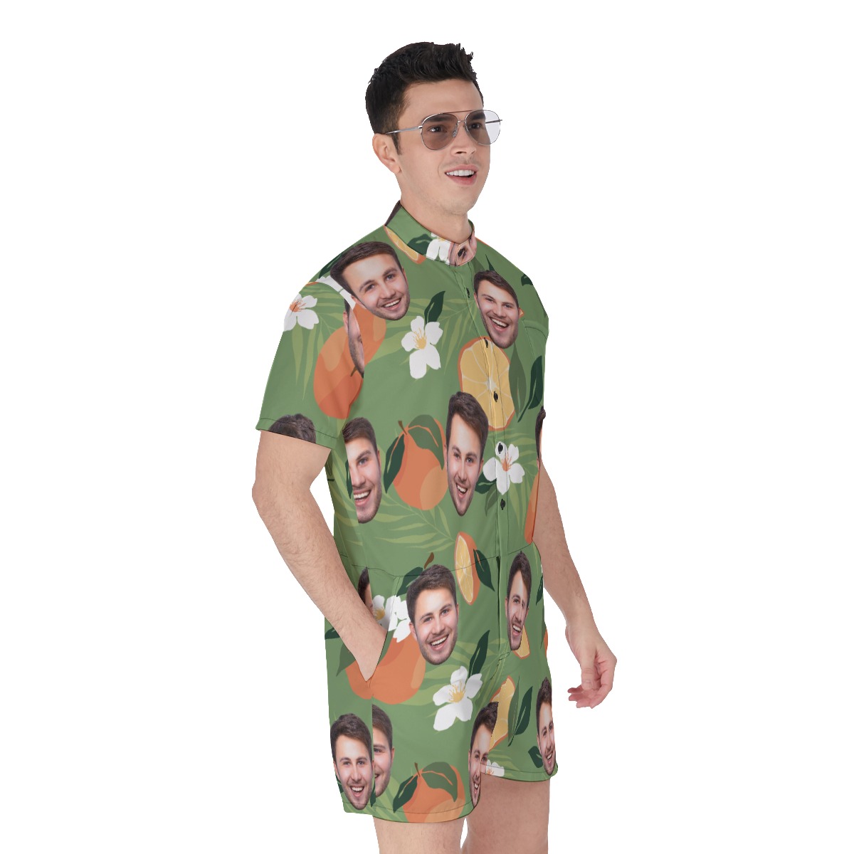 Tropical Orange Custom Face Men's Hawaiian Romper