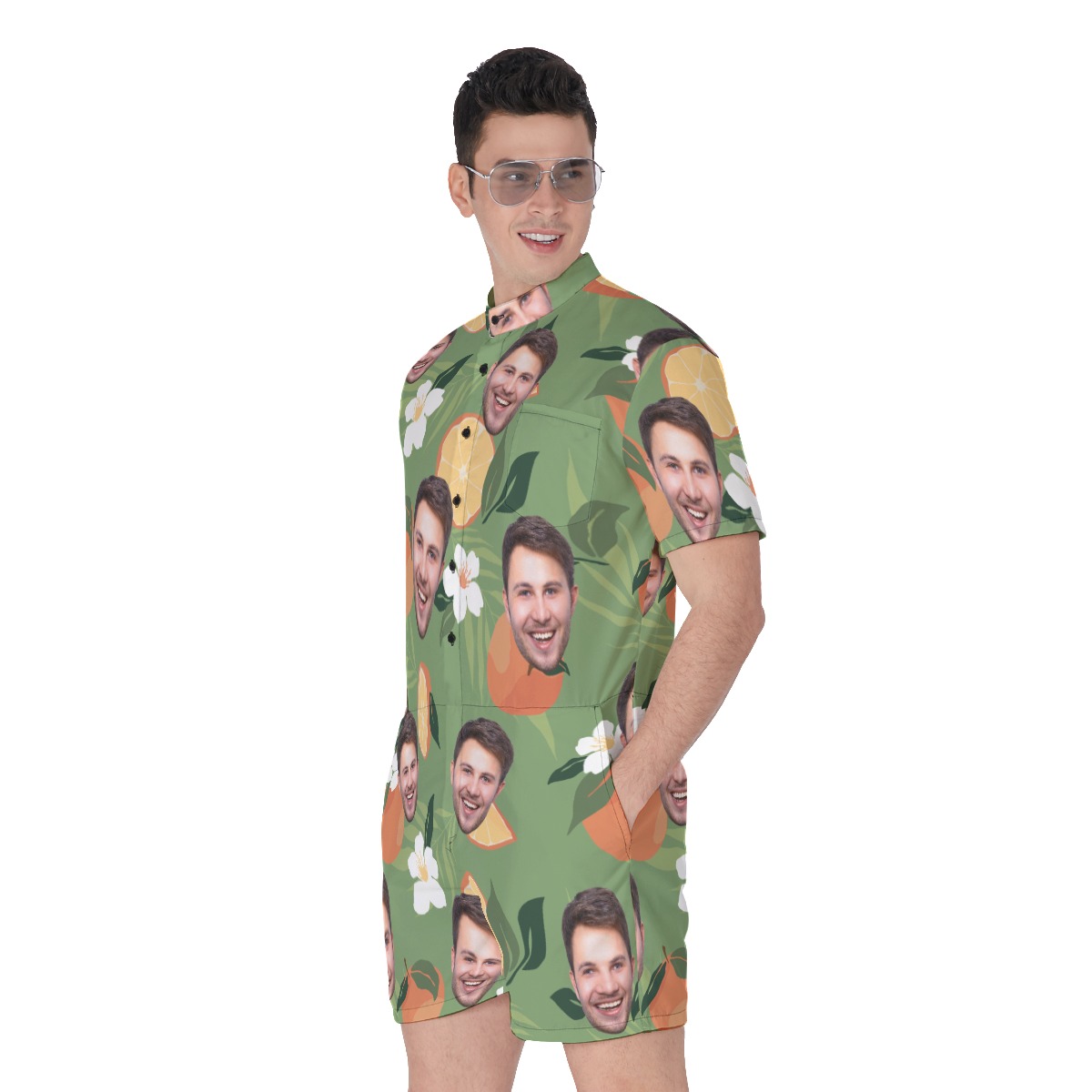 Tropical Orange Custom Face Men's Hawaiian Romper