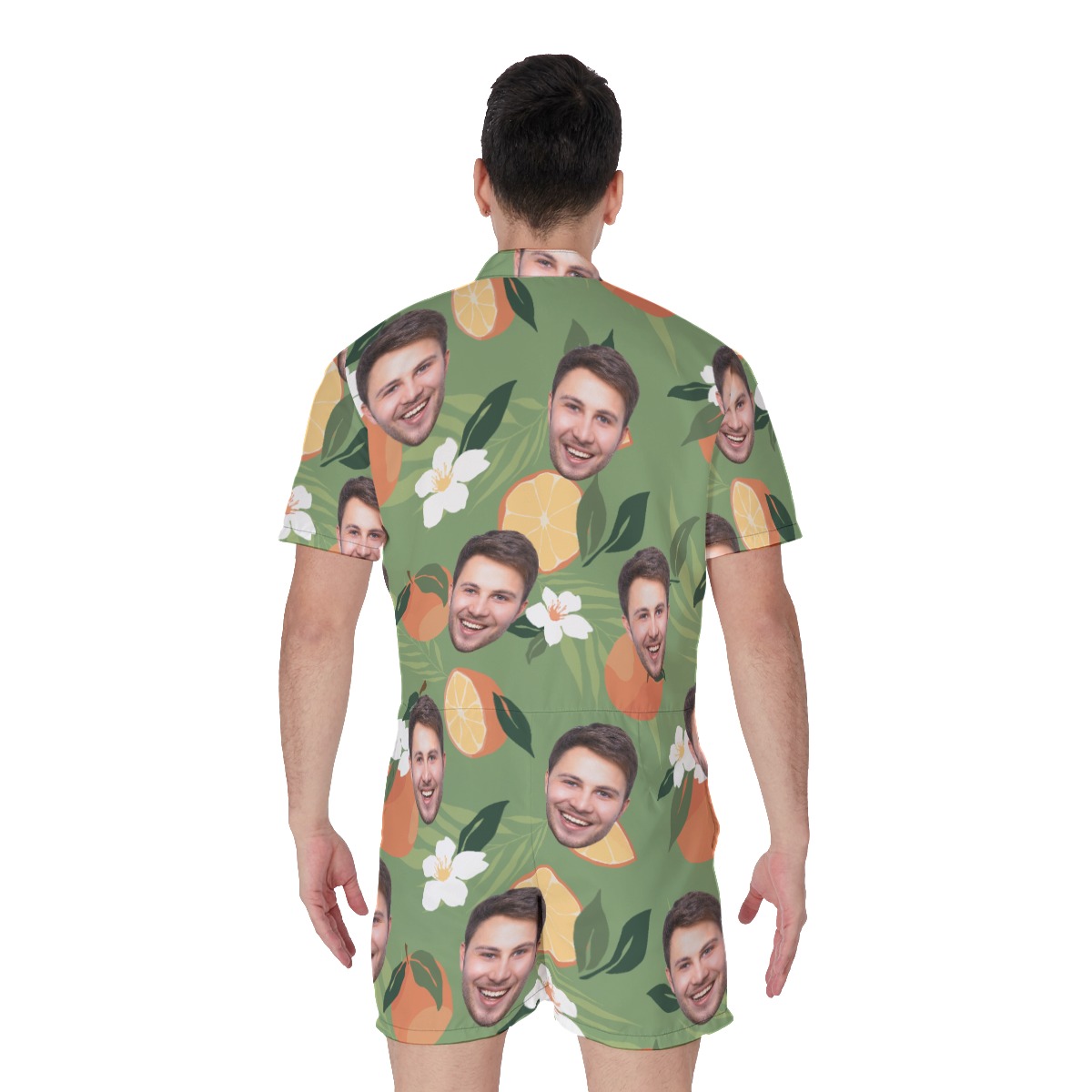 Tropical Orange Custom Face Men's Hawaiian Romper