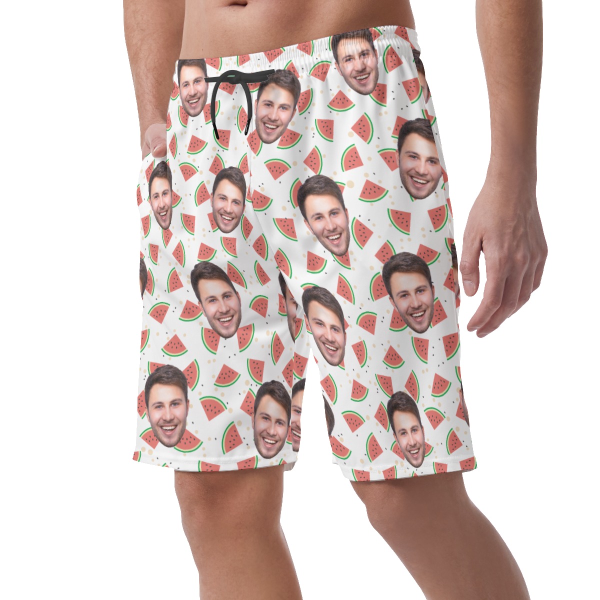 Funny Custom Face Watermelon Hawaiian Summer Shorts For Men