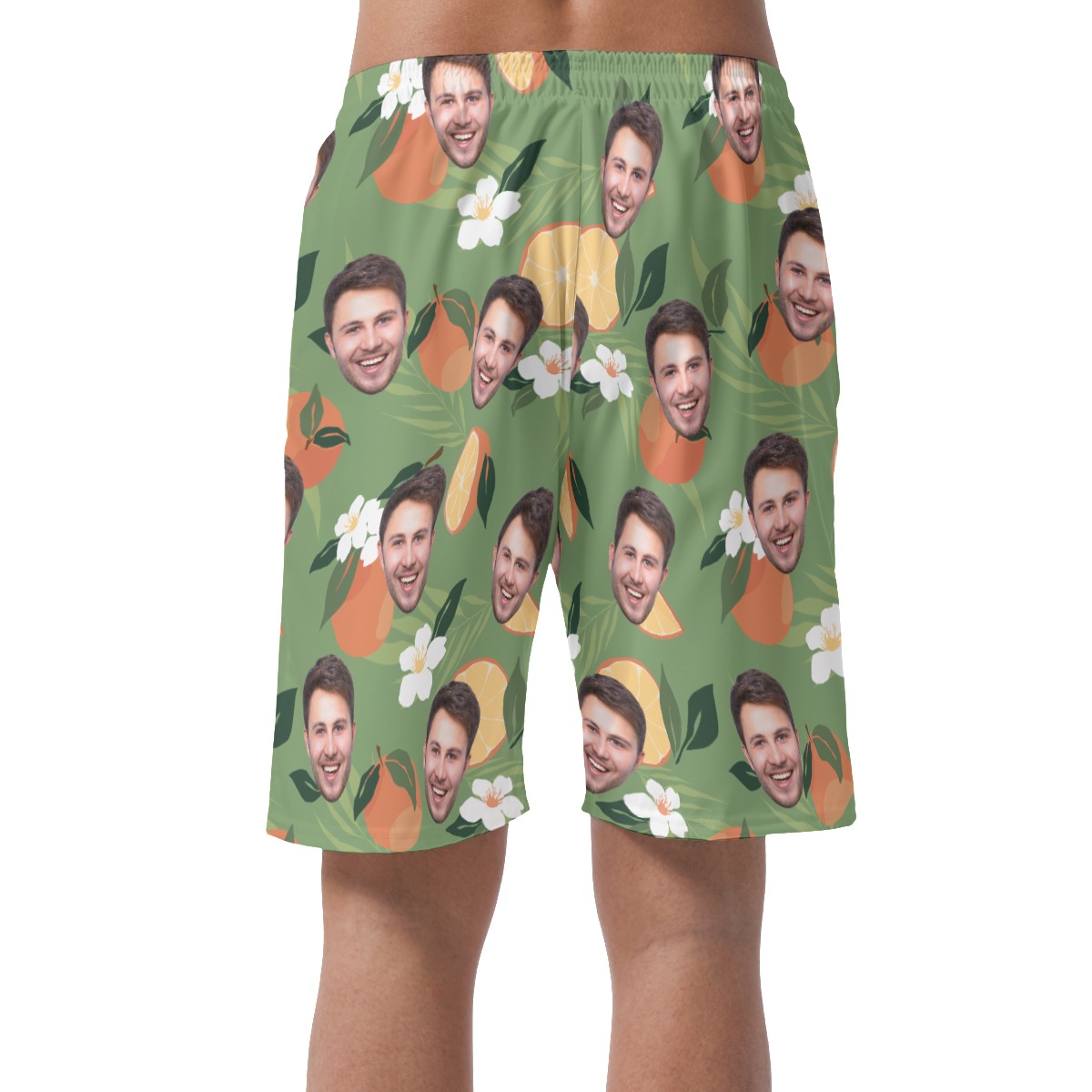Funny Custom Face Orange Floral Hawaiian Beach Shorts For Men
