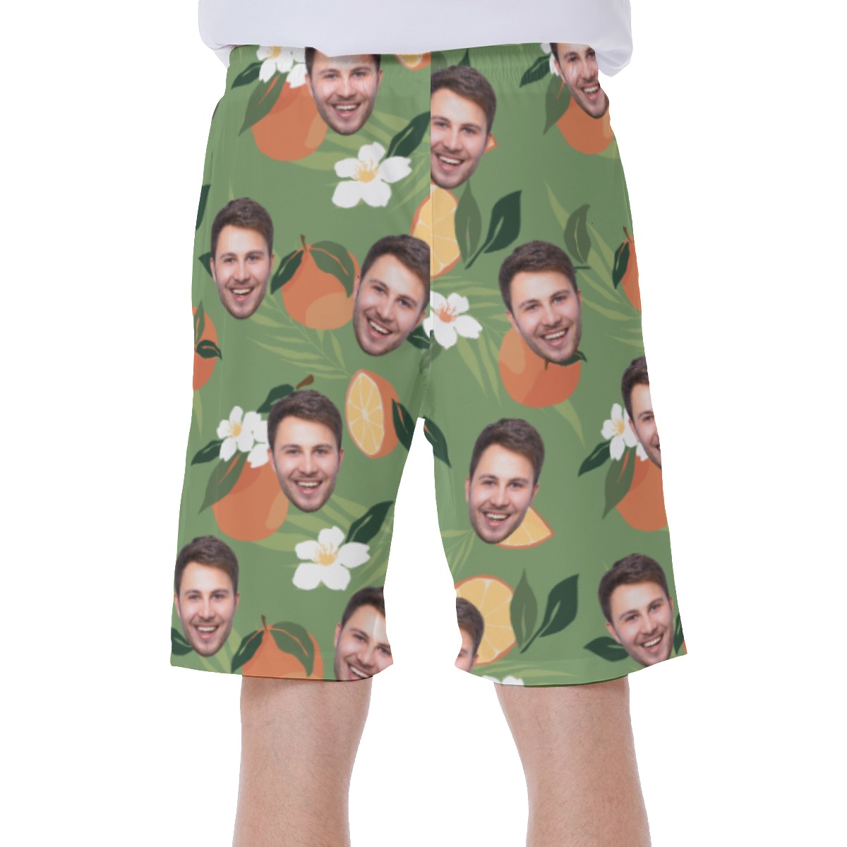 Funny Orange Fruit Custom Face Green Hawaiian Swim Trunks