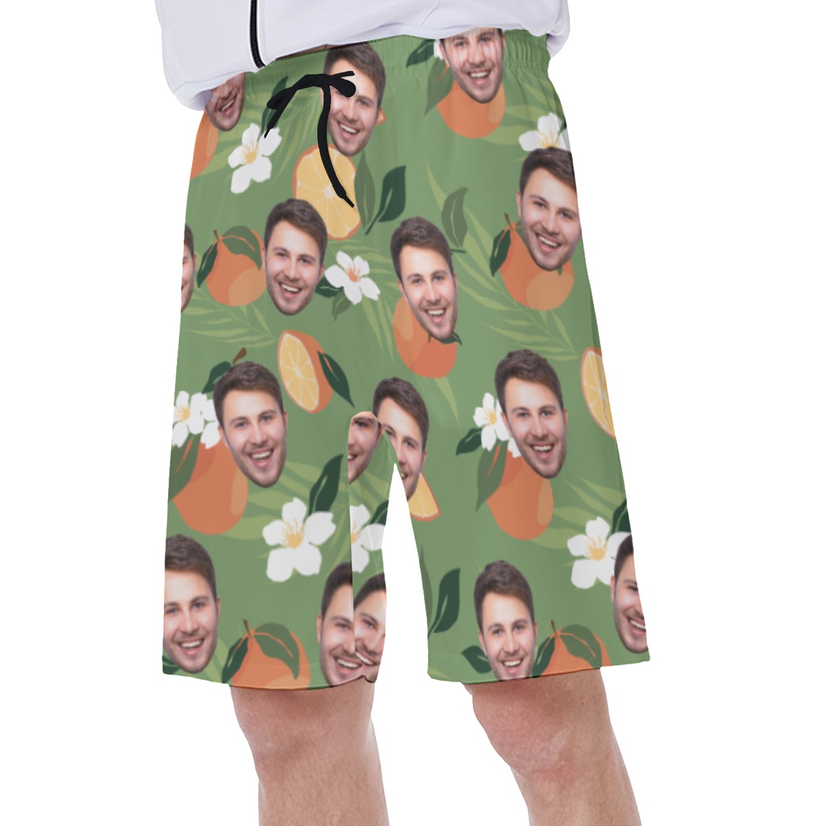 Funny Orange Fruit Custom Face Green Hawaiian Swim Trunks
