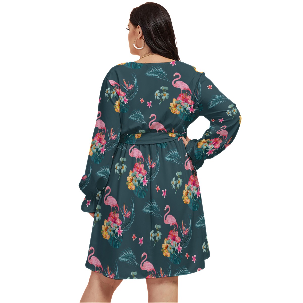 Blue Flamingo Hawaiian Plus Size V-Neck Dress