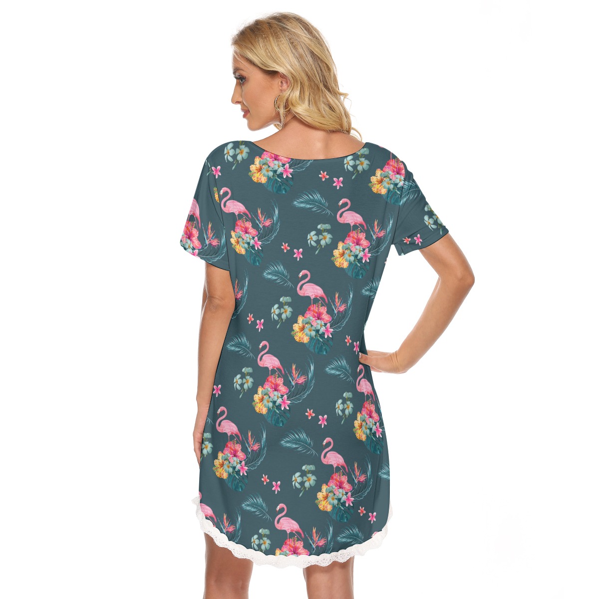 Tropical Flamingo Hawaiian Dress With Lace