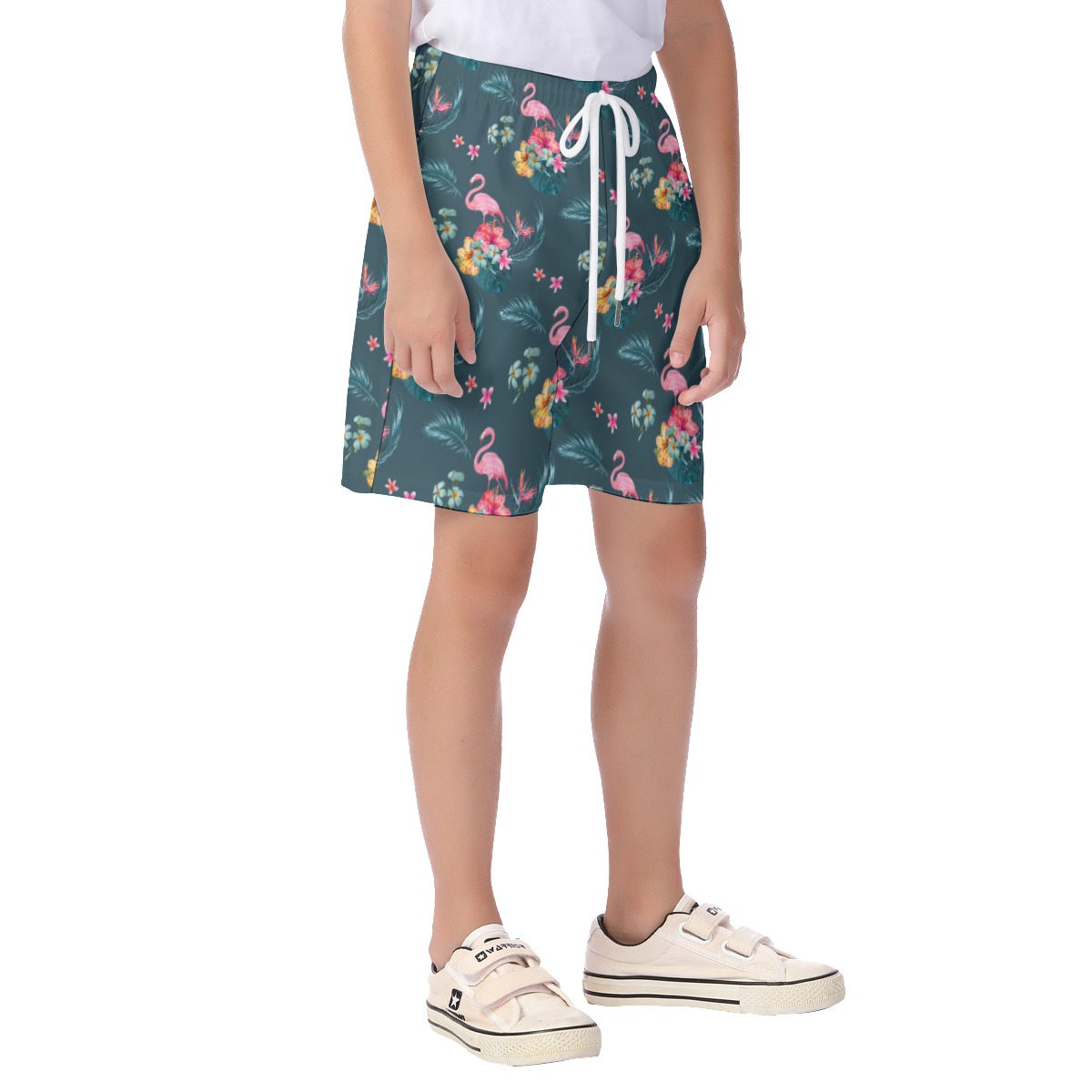 Cool Flamingo Blue Hawaiian Beach Shorts For Kids