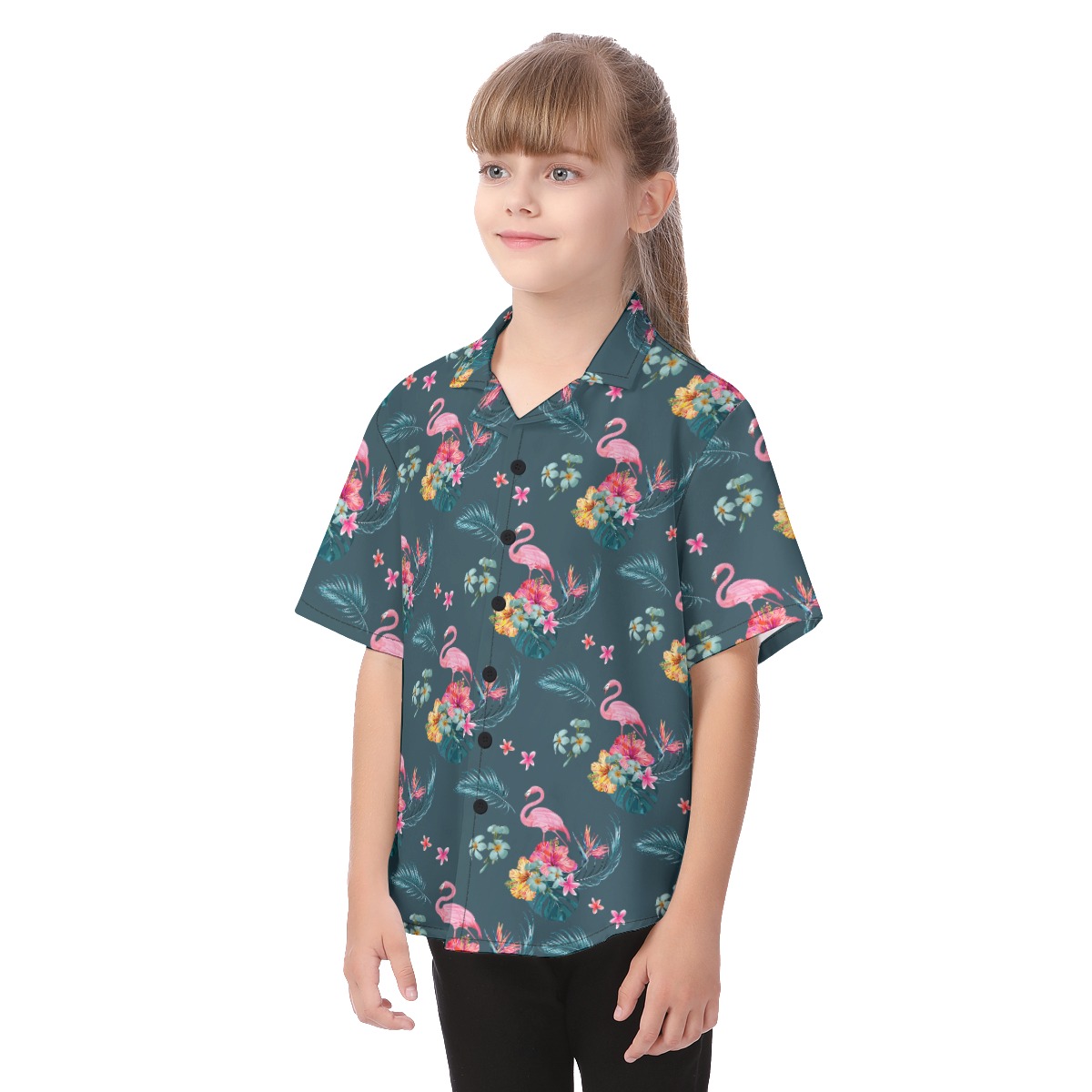 Flamingo Tropical Blue Hawaiian Shirt For Kids