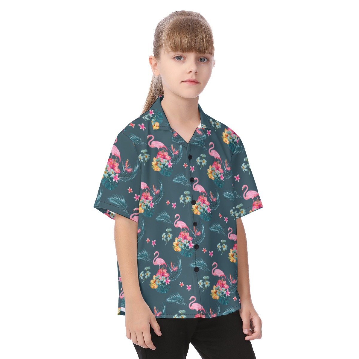Flamingo Tropical Blue Hawaiian Shirt For Kids
