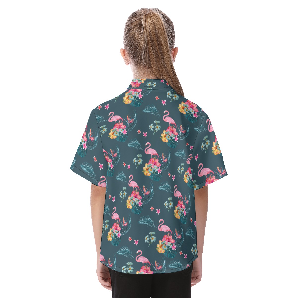 Flamingo Tropical Blue Hawaiian Shirt For Kids