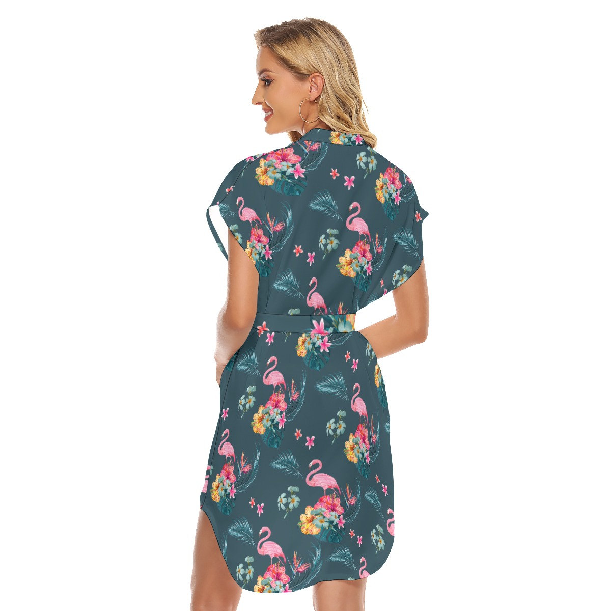 Tropical Flamingo Hawaiian Dress With Tie