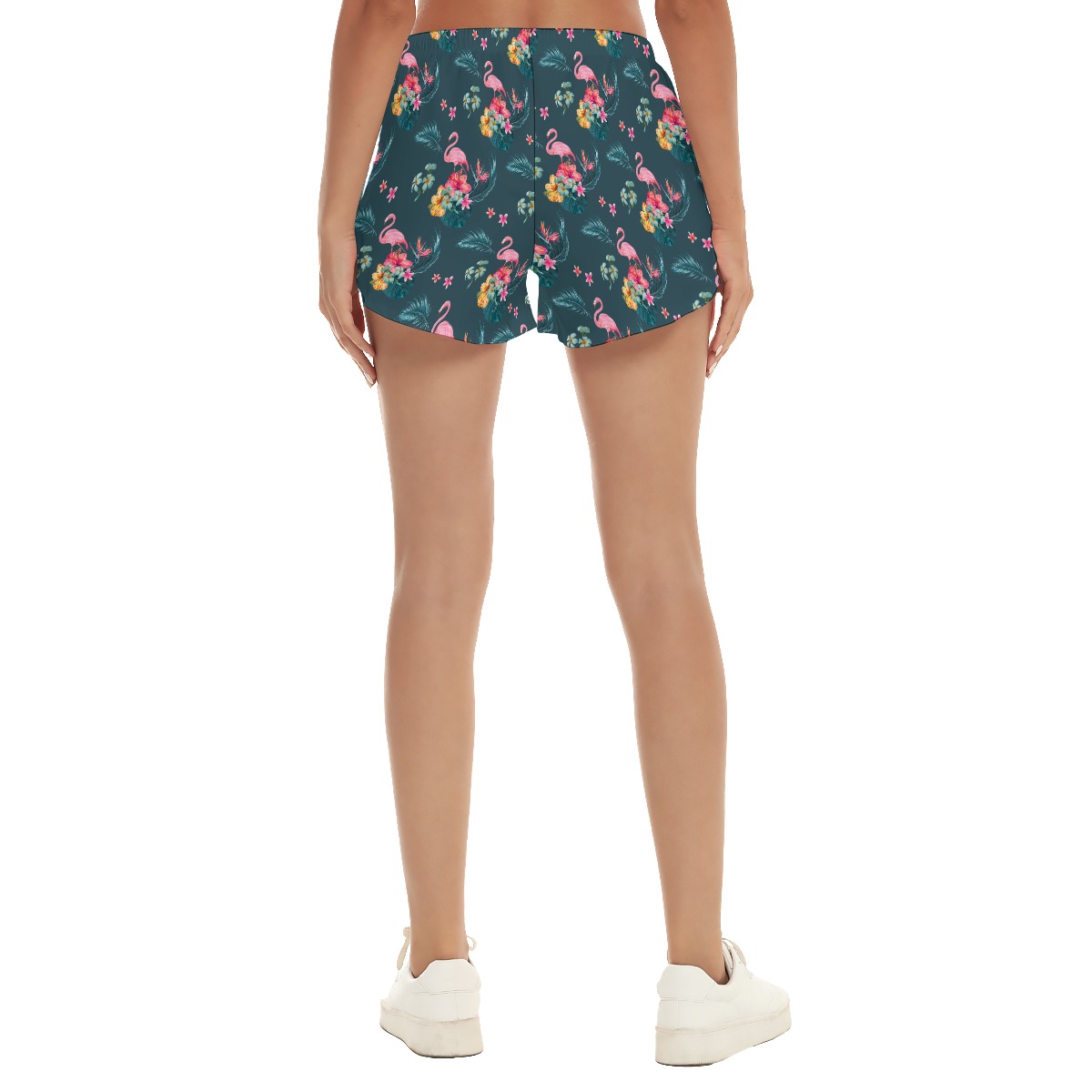 Floral Flamingo Blue Beach Shorts For Women
