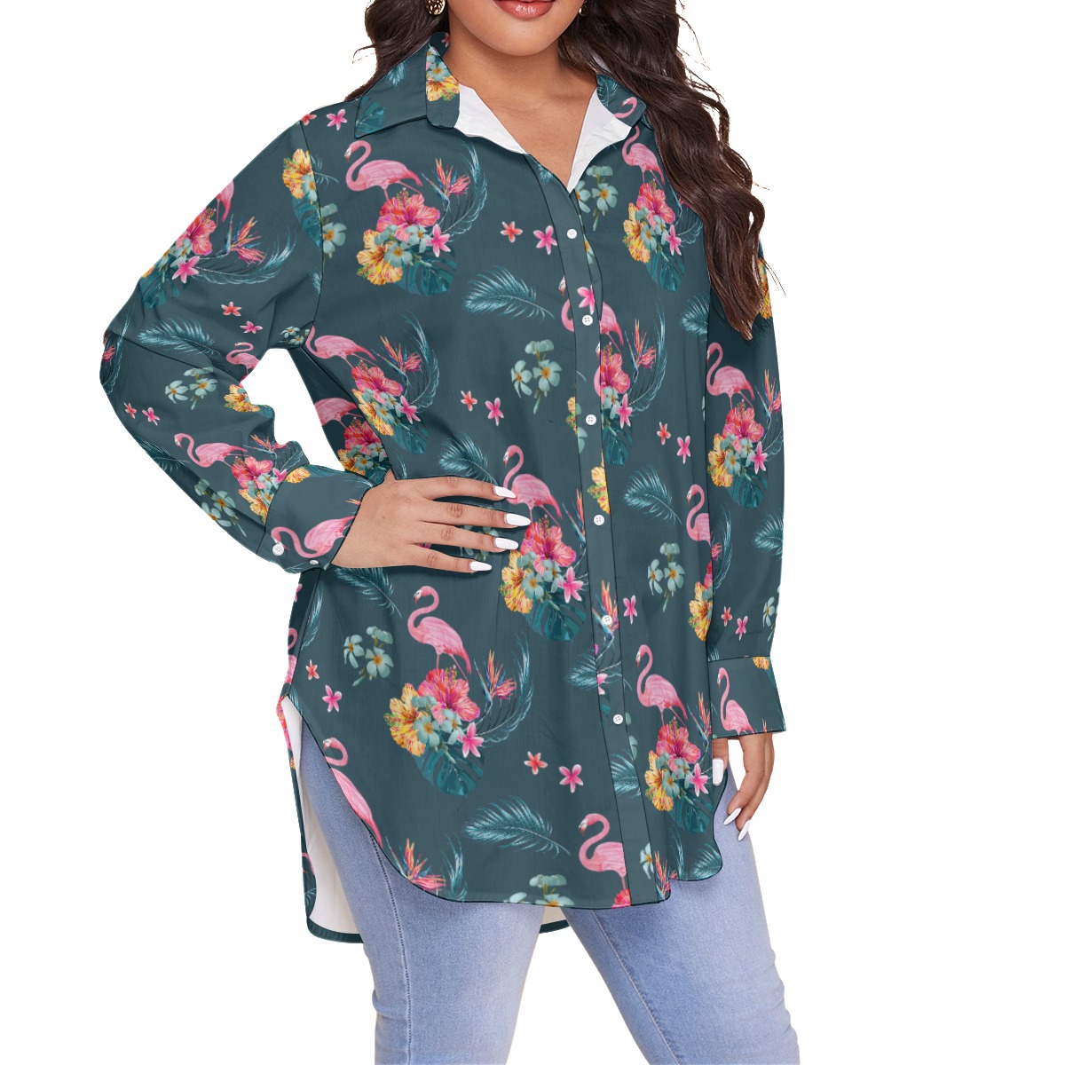 Women's Floral Flamingo Plus Size Hawaiian Shirt