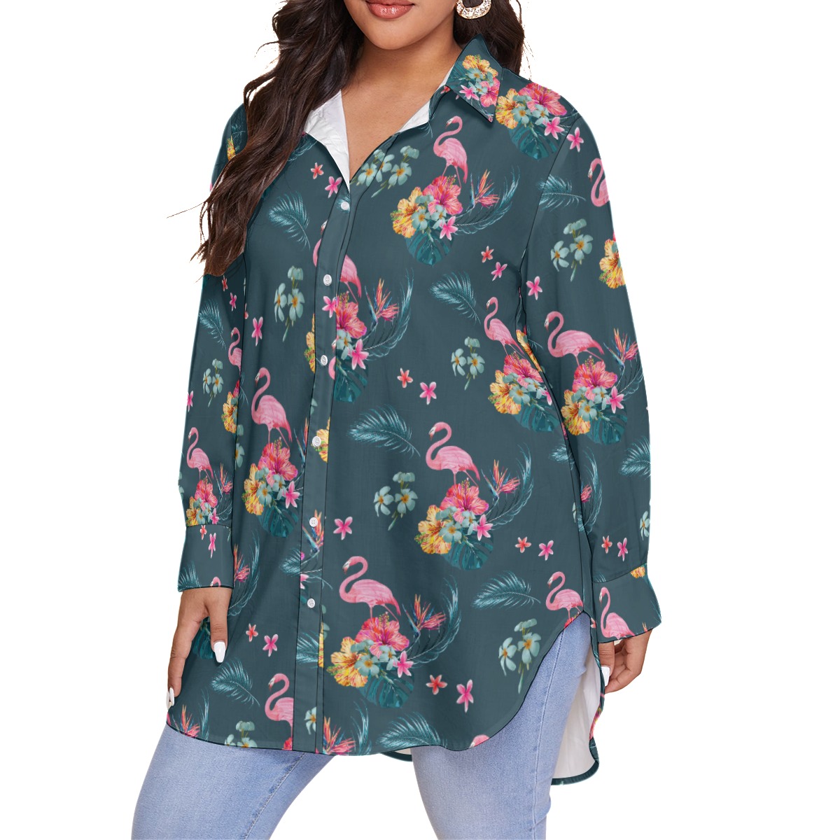 Women's Floral Flamingo Plus Size Hawaiian Shirt