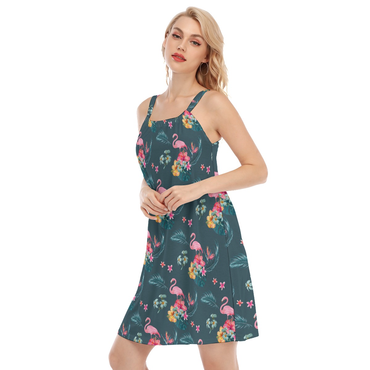 Tropical Flamingo Blue Hawaiian Dress