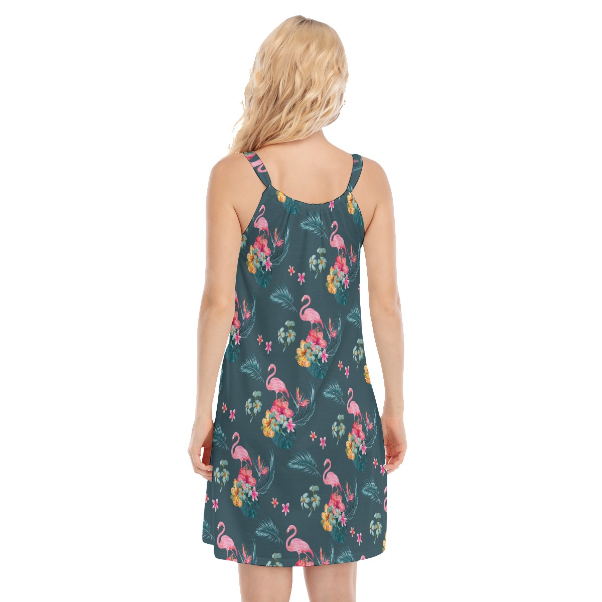 Tropical Flamingo Blue Hawaiian Dress