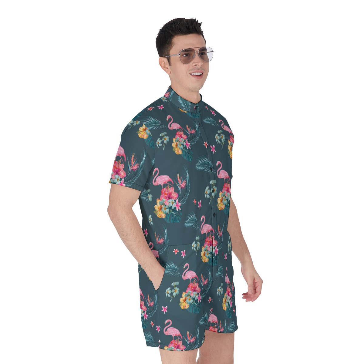 Tropical Flamingo Hawaiian Romper For Men