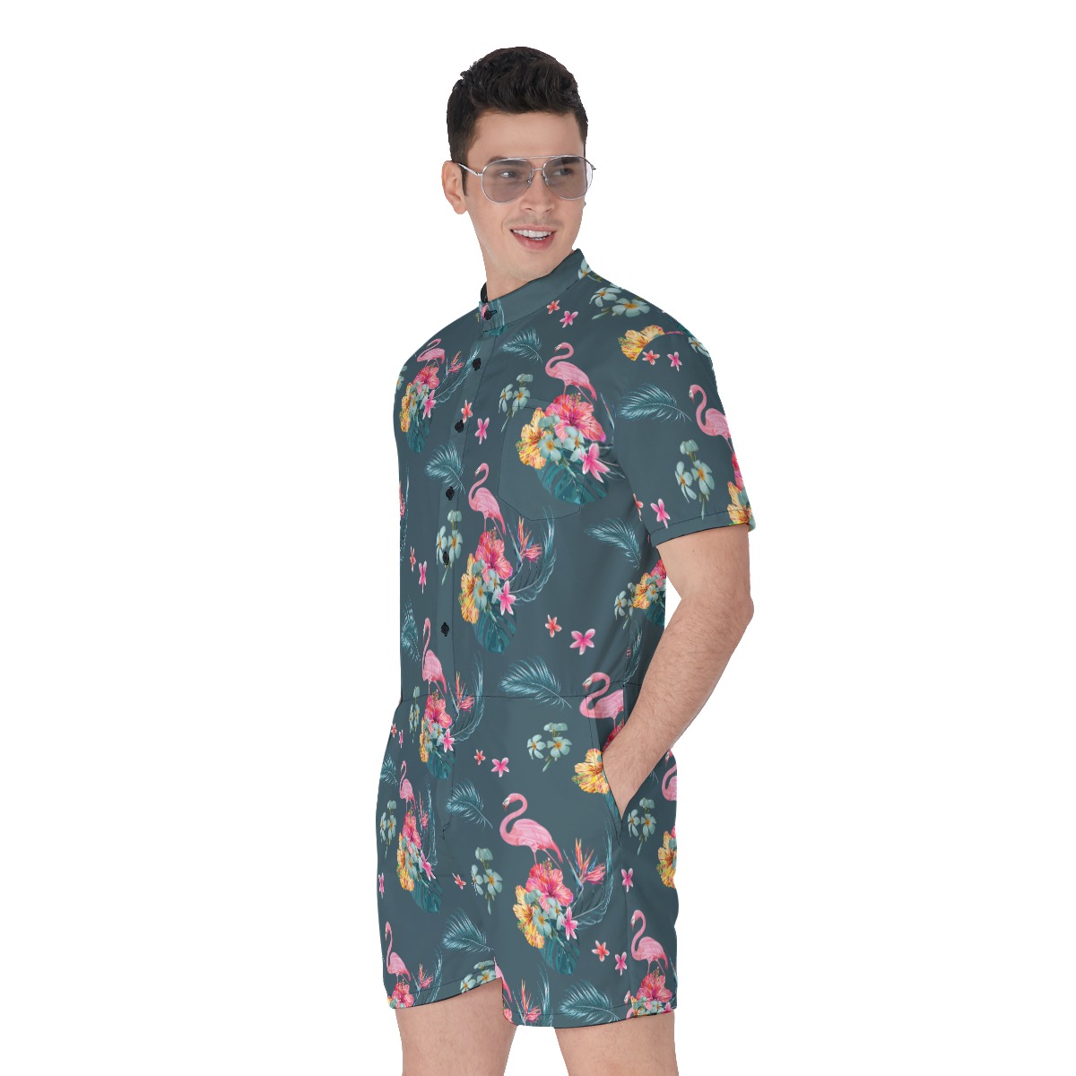 Tropical Flamingo Hawaiian Romper For Men