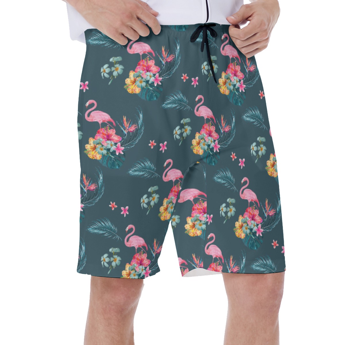Floral Flamingo Blue Hawaiian Swim Trunks For Men