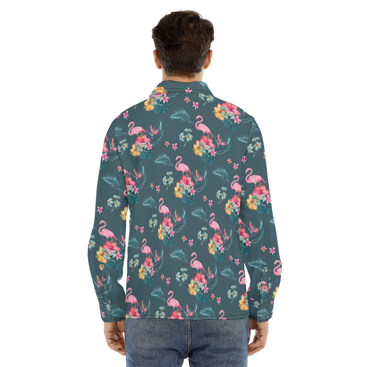 Flamingo Floral Long Sleeve Hawaiian Shirt For Men