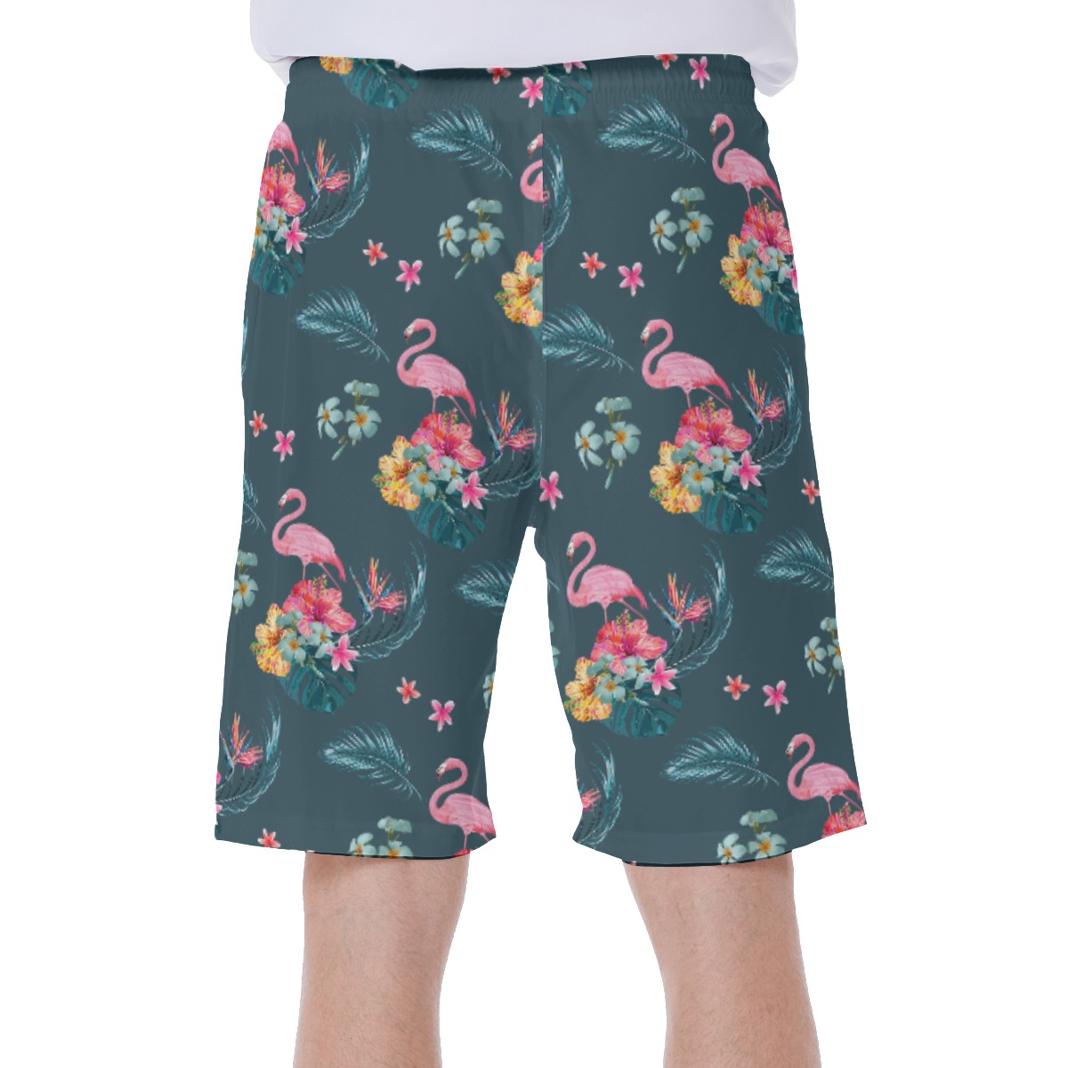 Floral Flamingo Blue Hawaiian Swim Trunks For Men