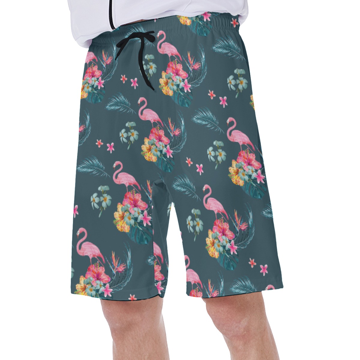 Floral Flamingo Blue Hawaiian Swim Trunks For Men
