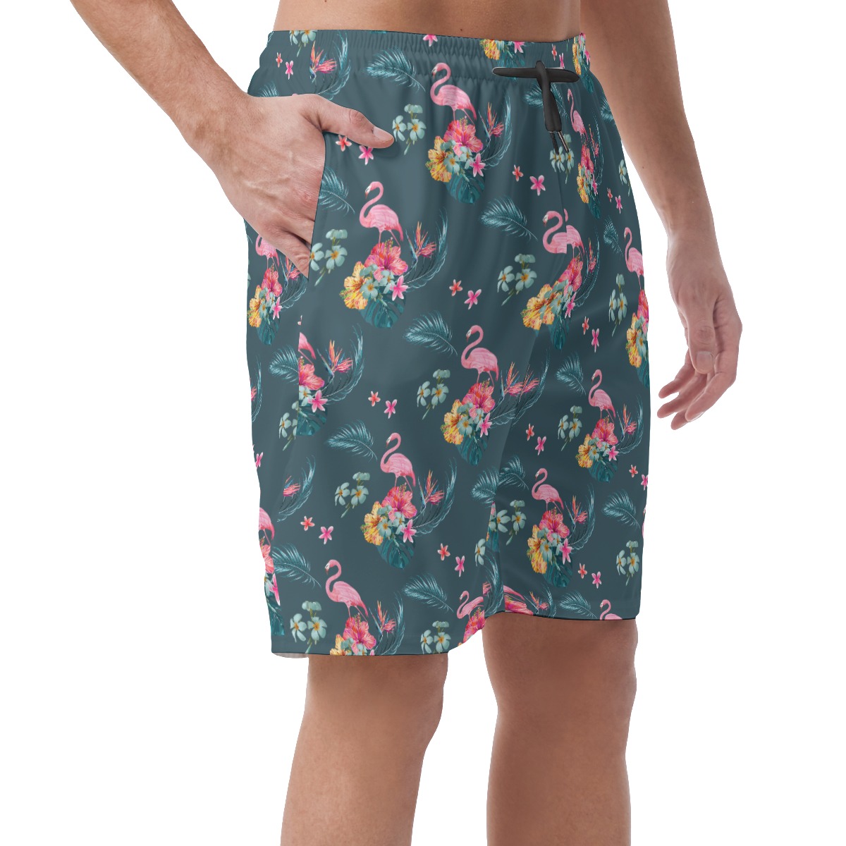 Men's Tropical Flamingo Blue Hawaiian Beach Shorts