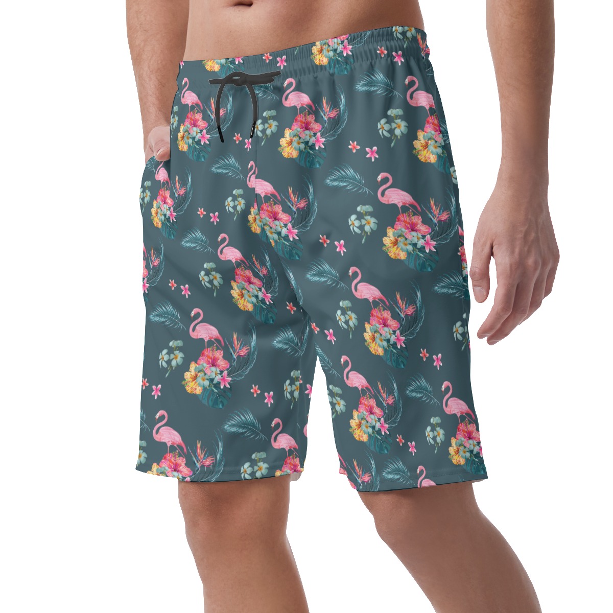 Men's Tropical Flamingo Blue Hawaiian Beach Shorts