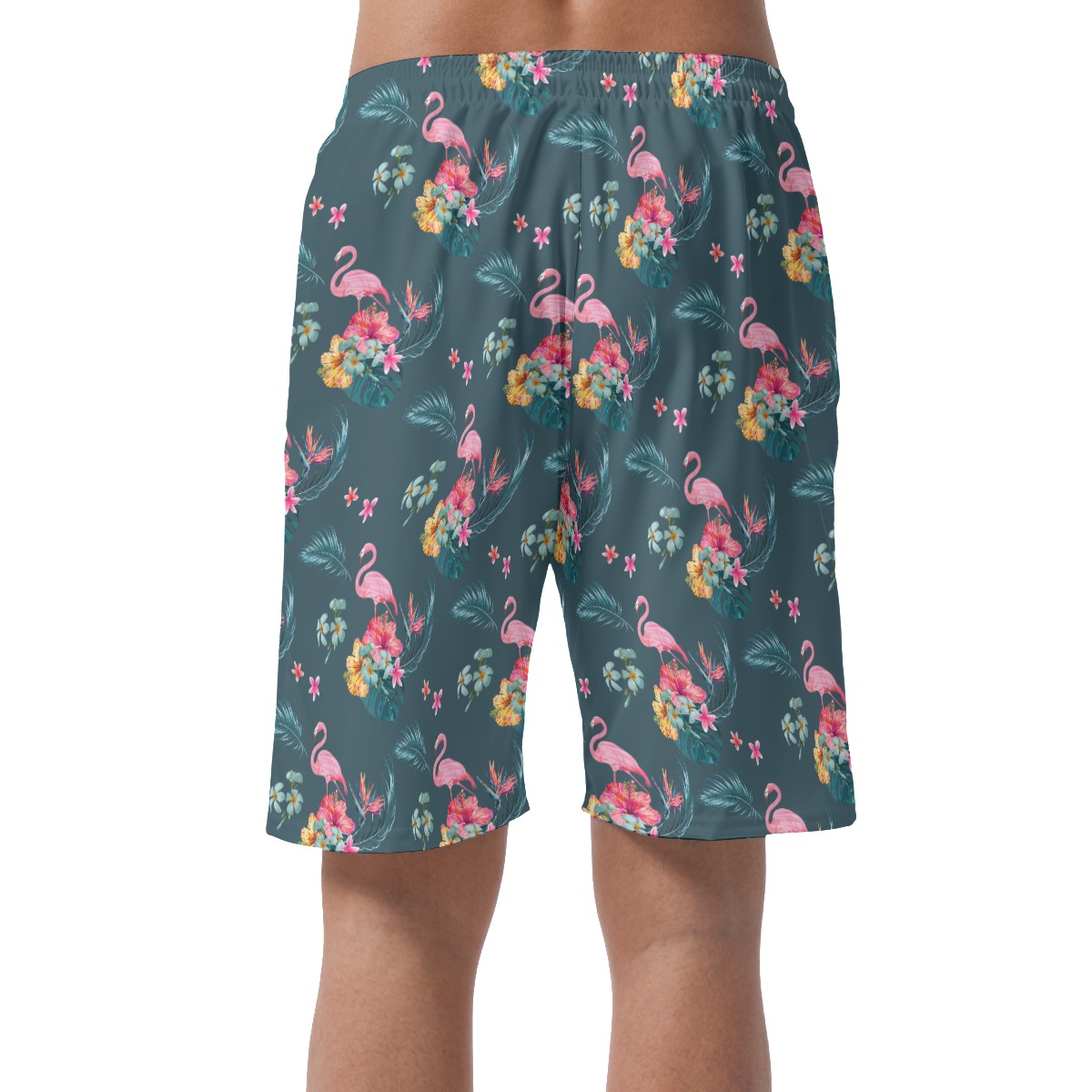 Men's Tropical Flamingo Blue Hawaiian Beach Shorts