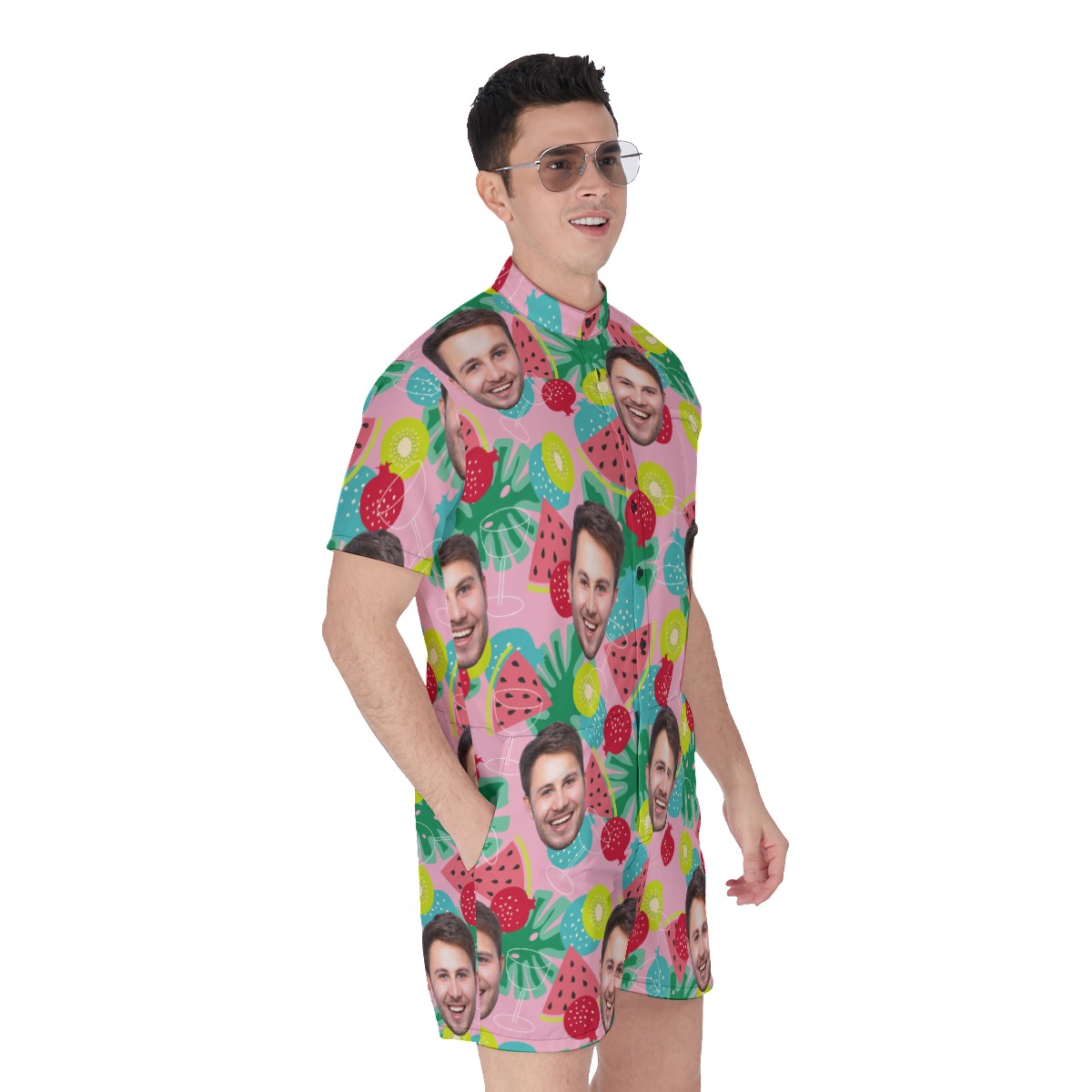 Tropical Fruit Custom Face Men's Hawaiian Romper