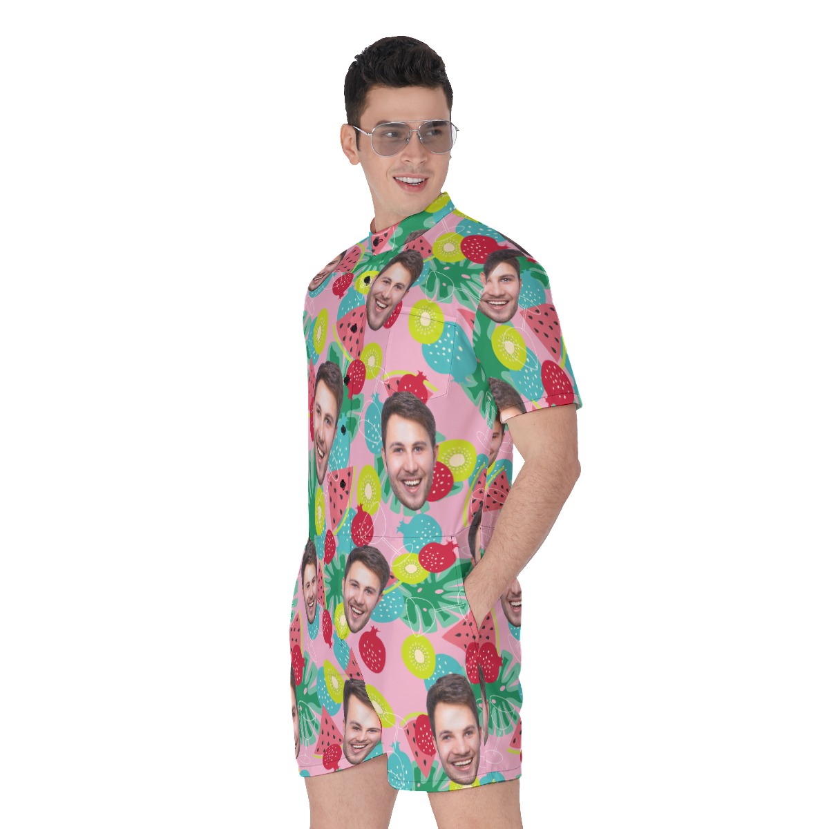 Tropical Fruit Custom Face Men's Hawaiian Romper