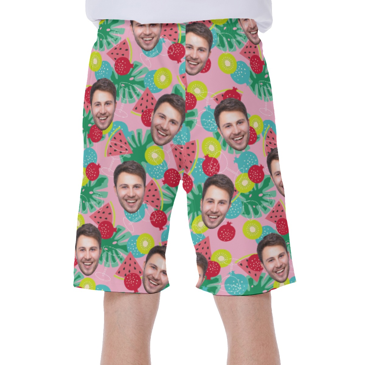 Custom Face Tropical Fruit Hawaiian Swim Trunks For Men