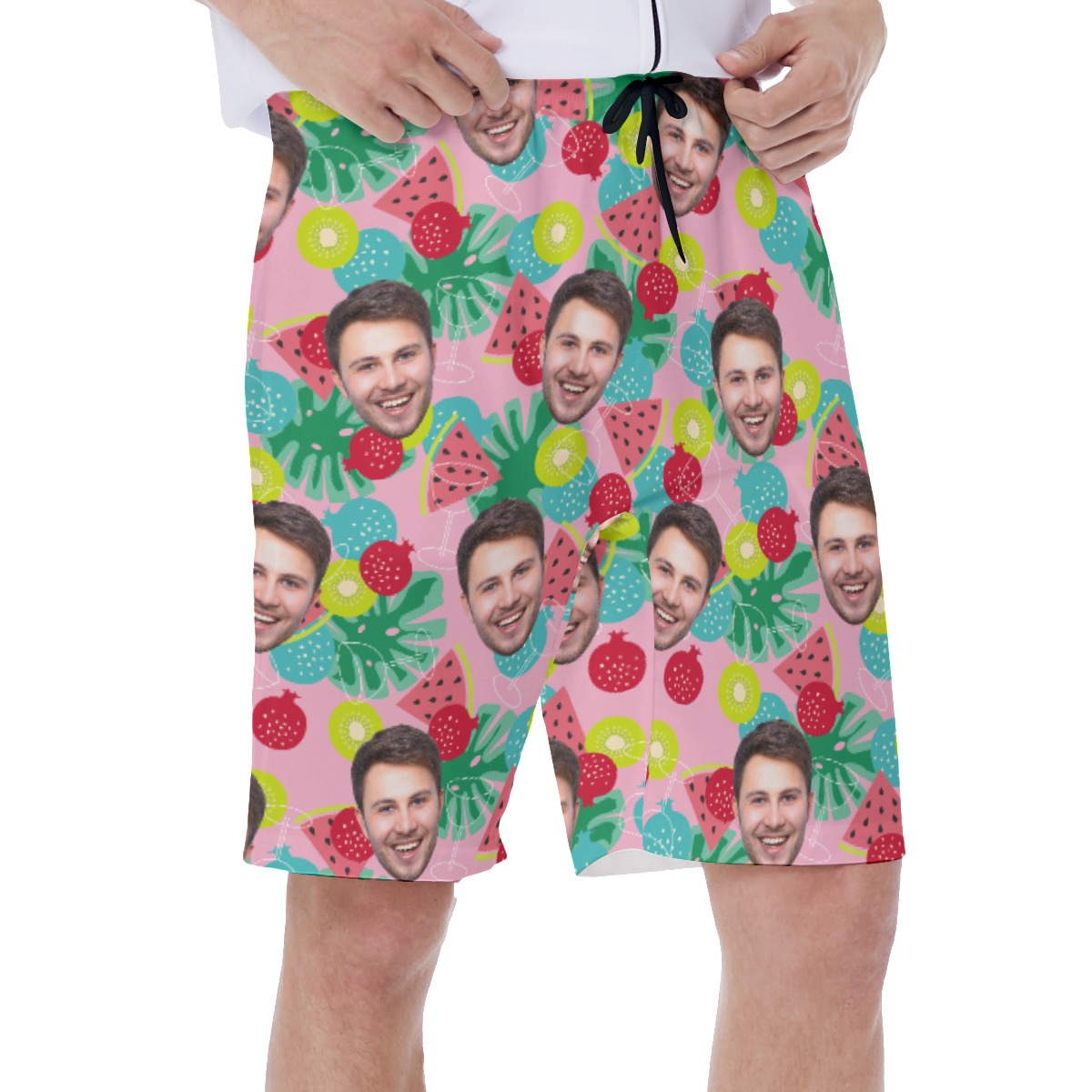 Custom Face Tropical Fruit Hawaiian Swim Trunks For Men