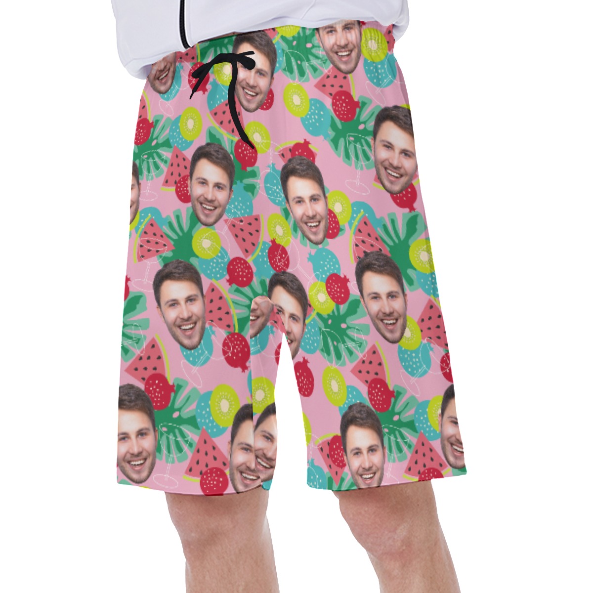Custom Face Tropical Fruit Hawaiian Swim Trunks For Men