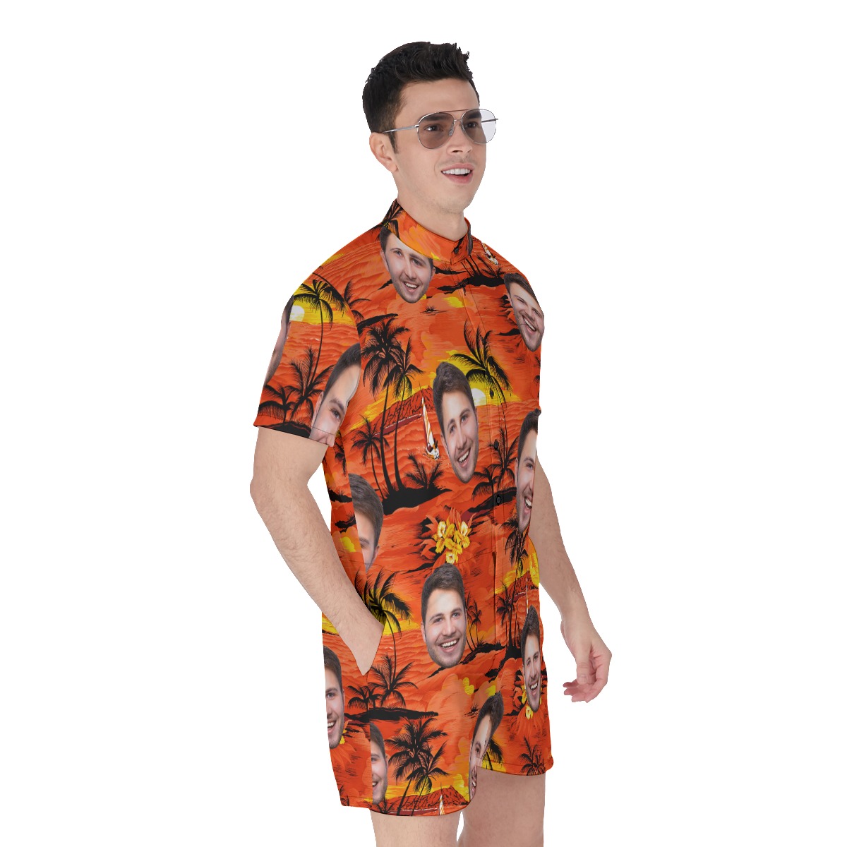 Sunset Beach Orange Custom Face Men's Romper